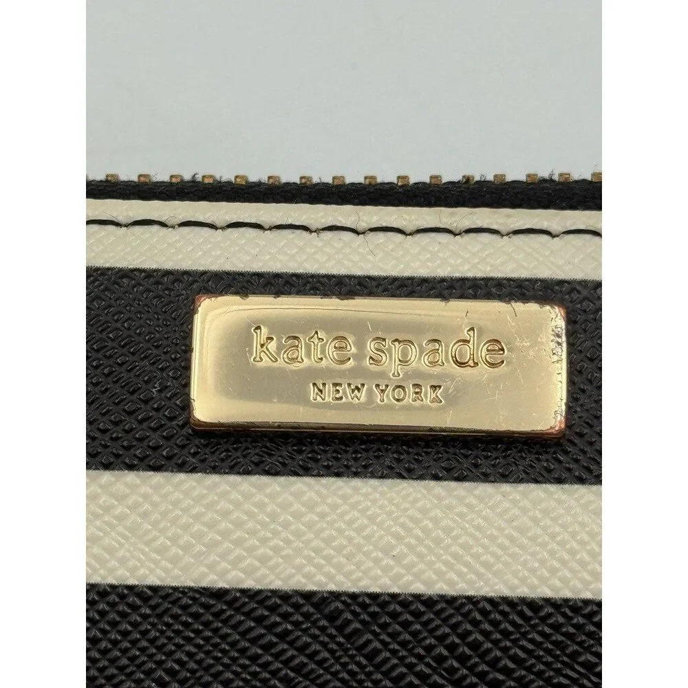 Kate Spade NY Lacey Fairmount Suare Black White Striped Zip Around Wallet Clutch